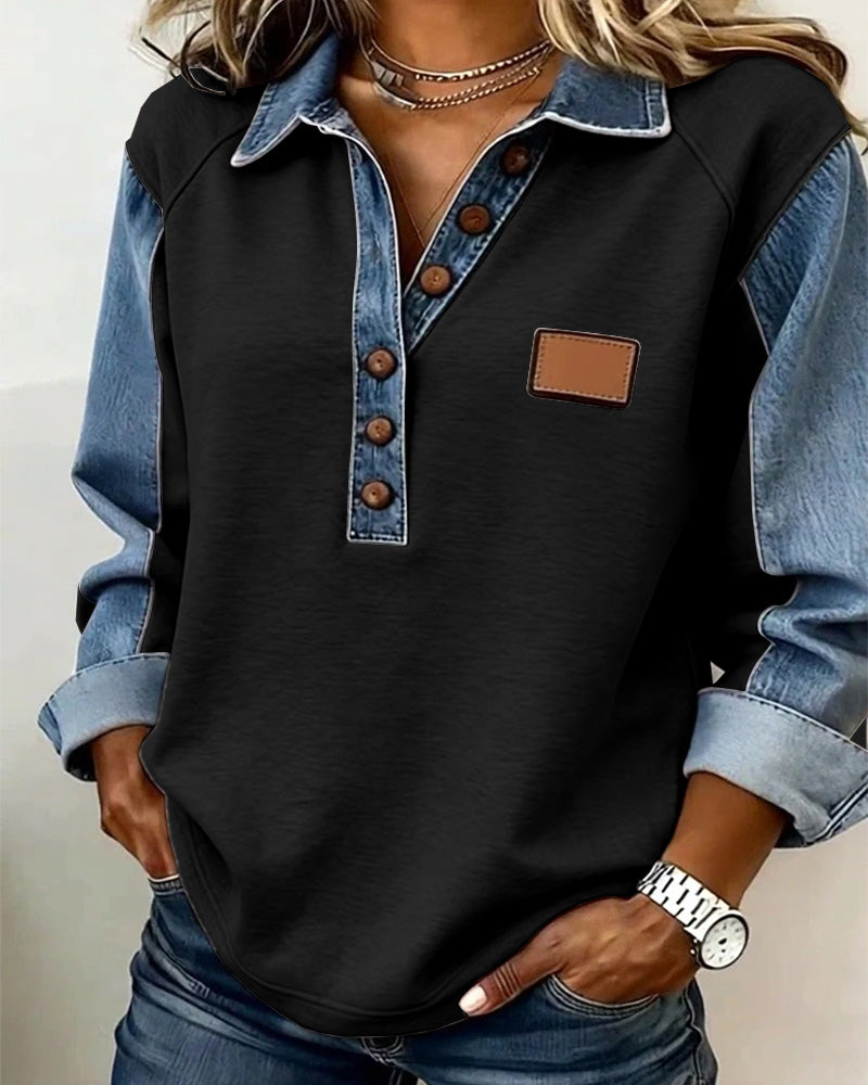 Long-sleeved elegant sweater with denim