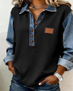Long-sleeved elegant sweater with denim