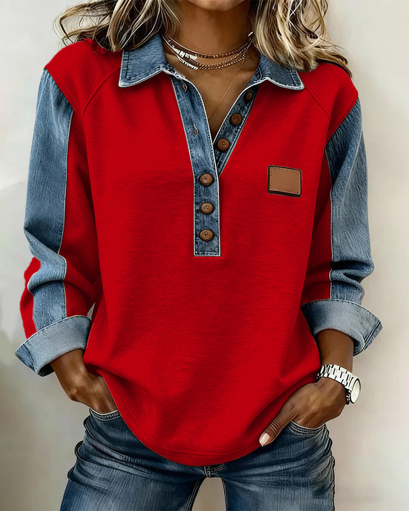 Jersey elegante con mezclilla de manga larga