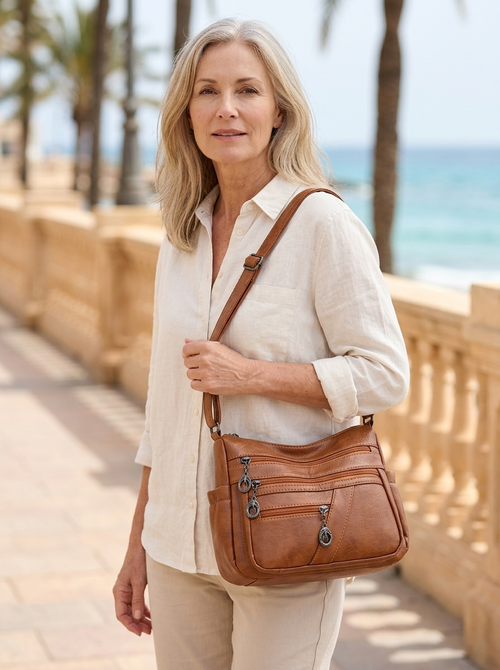 Adela | Bolso bandolera de cuero suave con bolsillos - Lara Martos