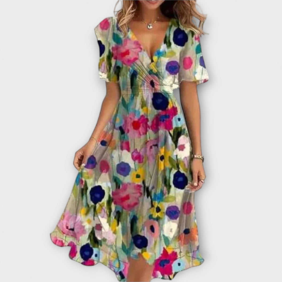 Isabel | Vestido Midi Cruzado Floral con Escote en V
