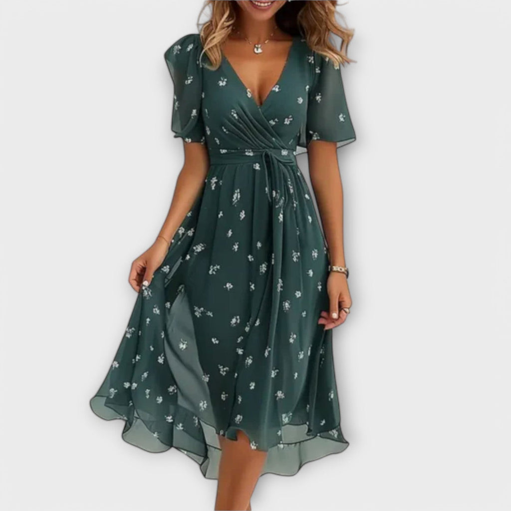 Isabel | Vestido Midi Cruzado Floral con Escote en V