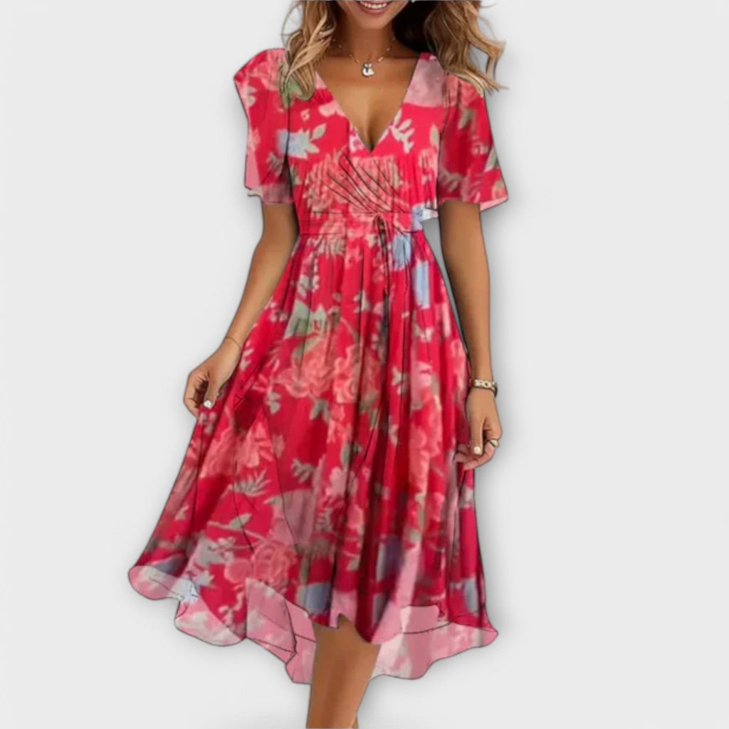 Isabel | Vestido Midi Cruzado Floral con Escote en V