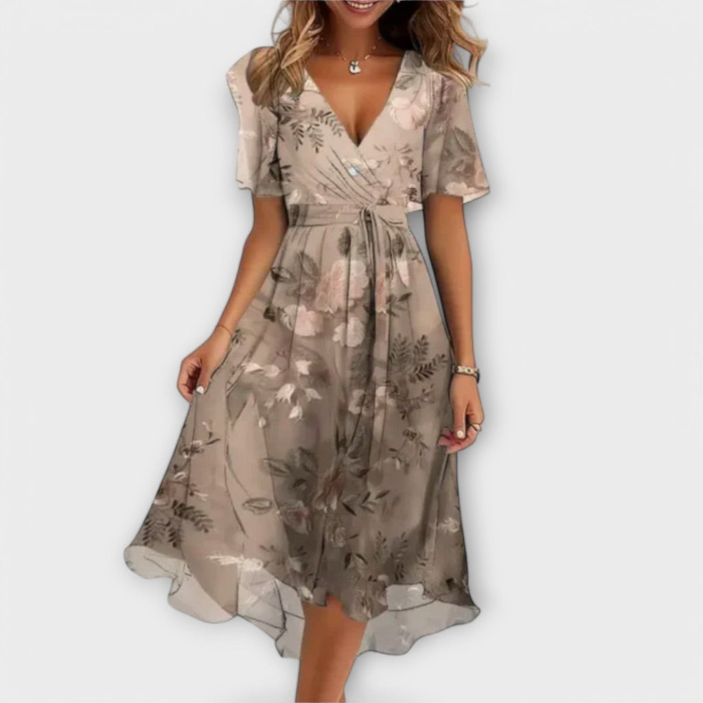 Isabel | Vestido Midi Cruzado Floral con Escote en V