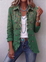 Virginia | Chaqueta verde con estampado de cachemir y volantes