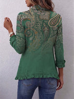 Virginia | Chaqueta verde con estampado de cachemir y volantes