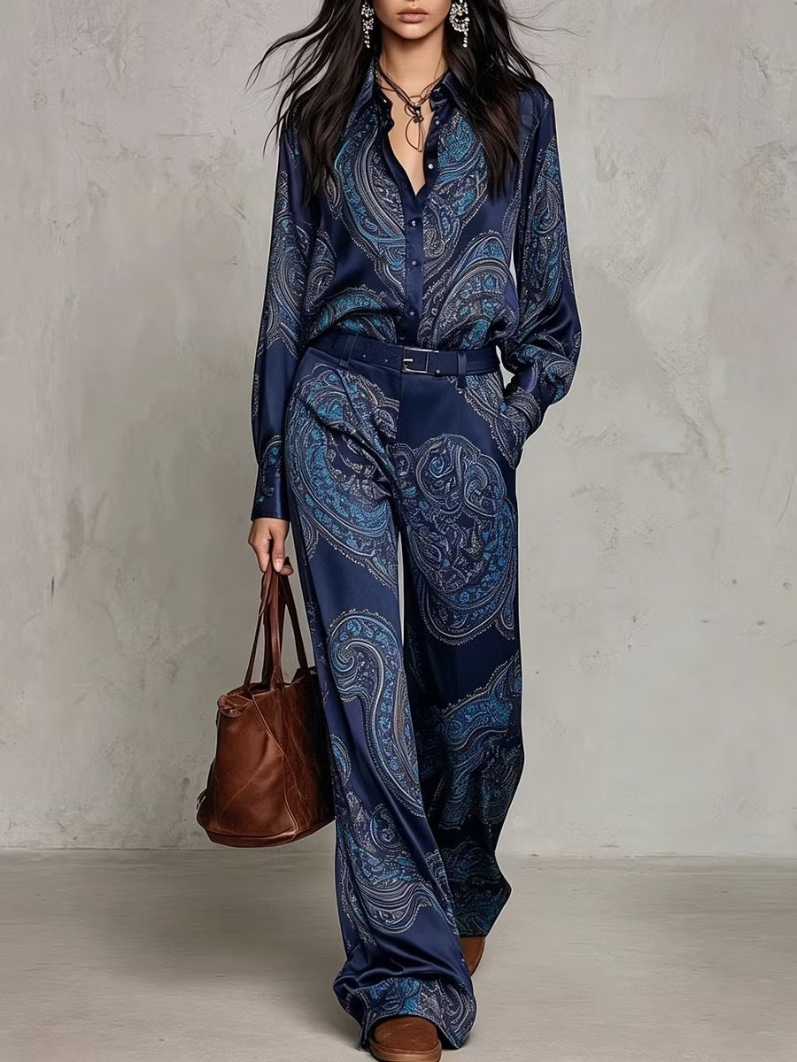Carlota | Conjunto de Camisa y Pantalón Ancho con Estampado Paisley