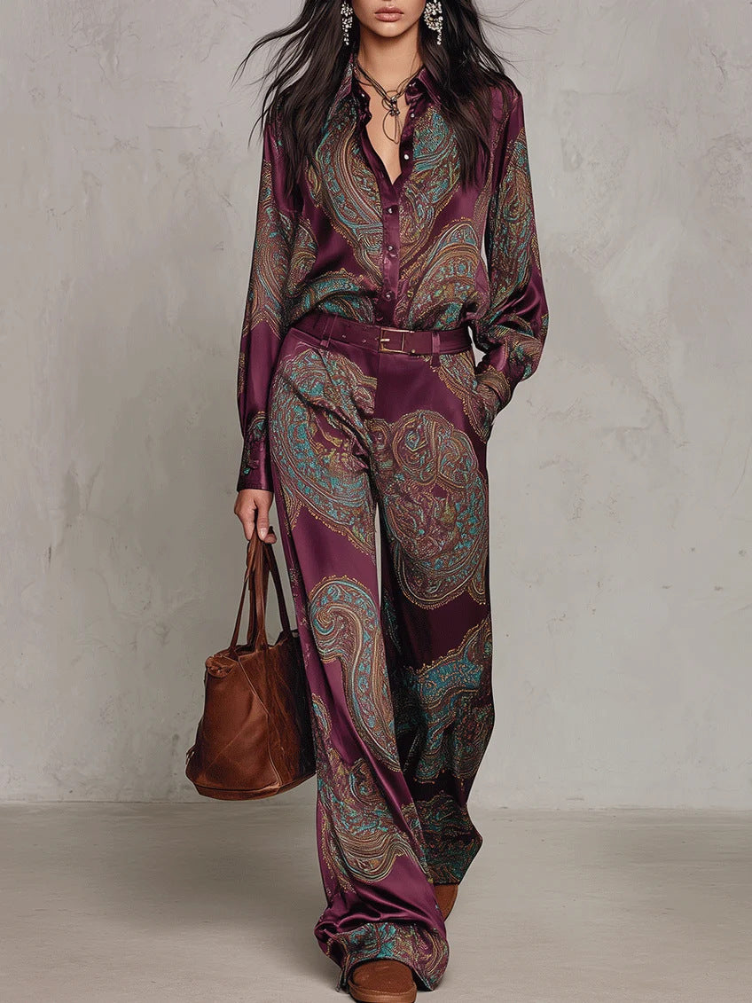 Carlota | Conjunto de Camisa y Pantalón Ancho con Estampado Paisley