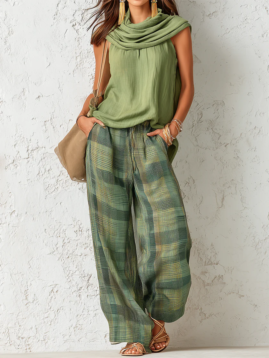 Marcela | Conjunto de Top Drapeado y Pantalón Ancho Estampado