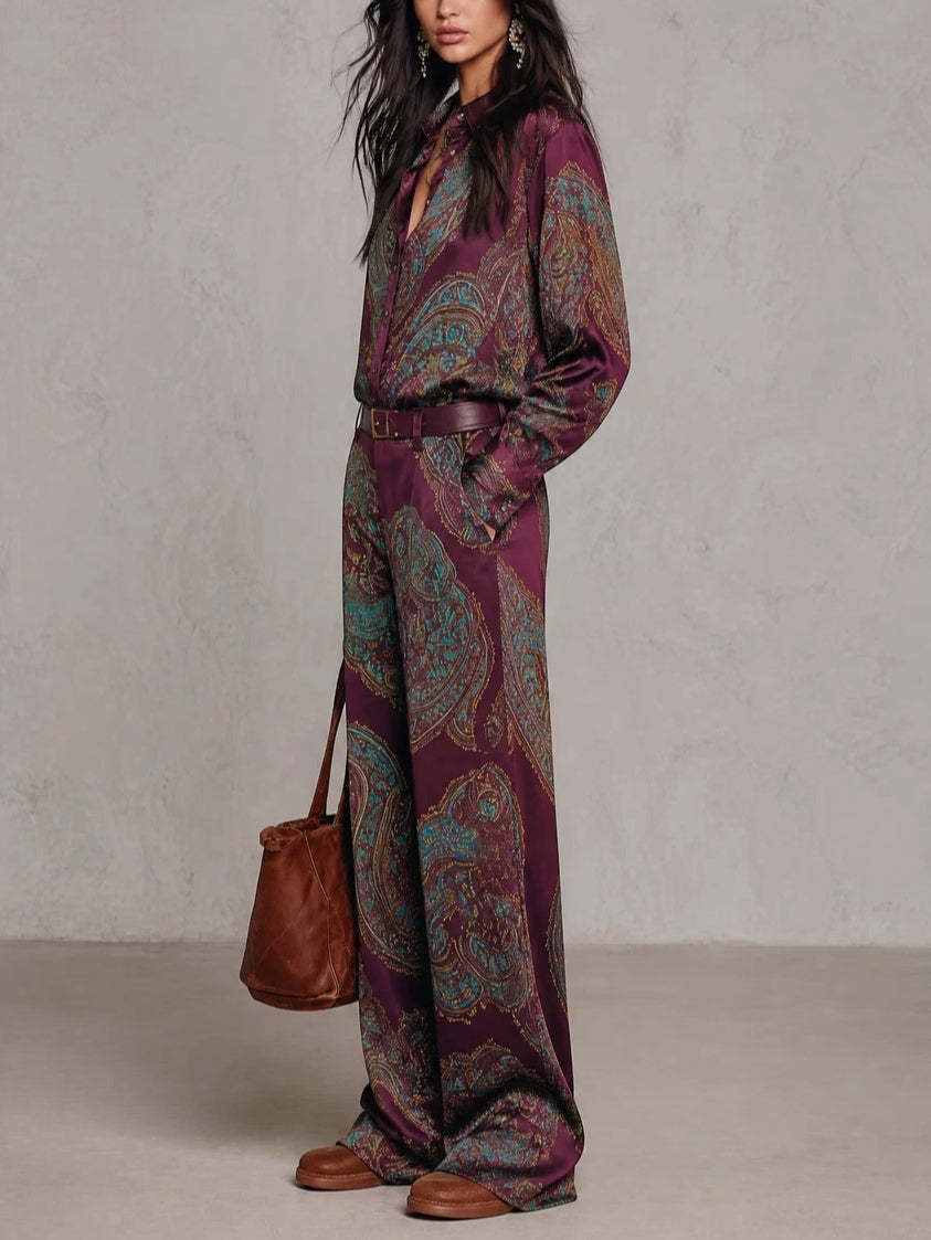 Carlota | Conjunto de Camisa y Pantalón Ancho con Estampado Paisley