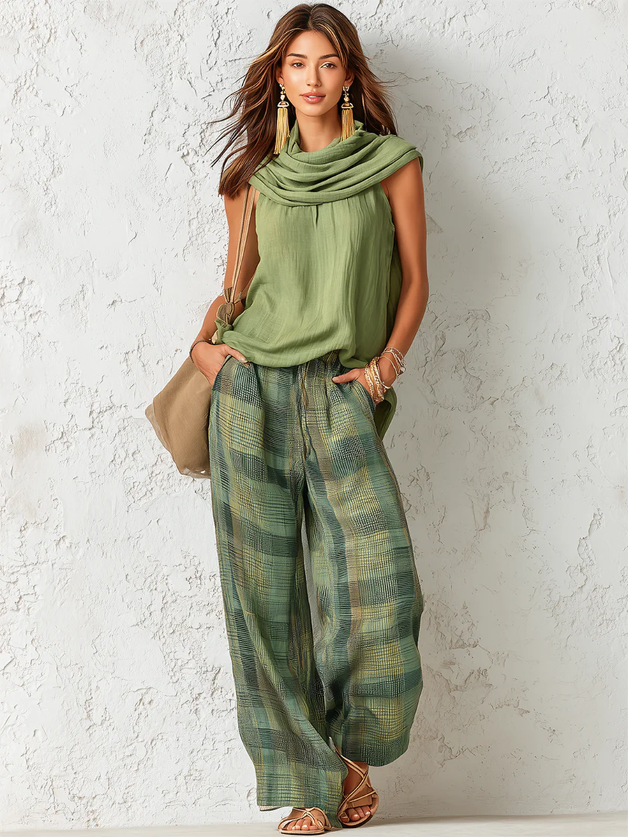Marcela | Conjunto de Top Drapeado y Pantalón Ancho Estampado