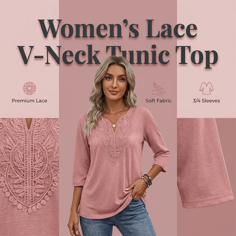 V-neck blouse with lace trim.