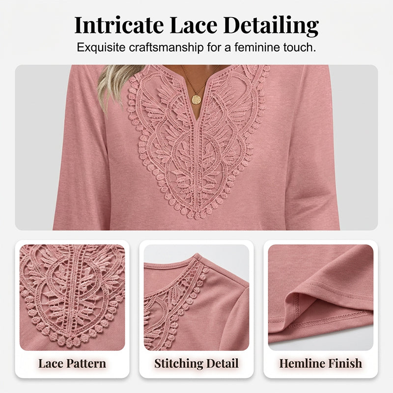 Blusa con escote en V y ribete de encaje.