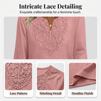 V-neck blouse with lace trim.