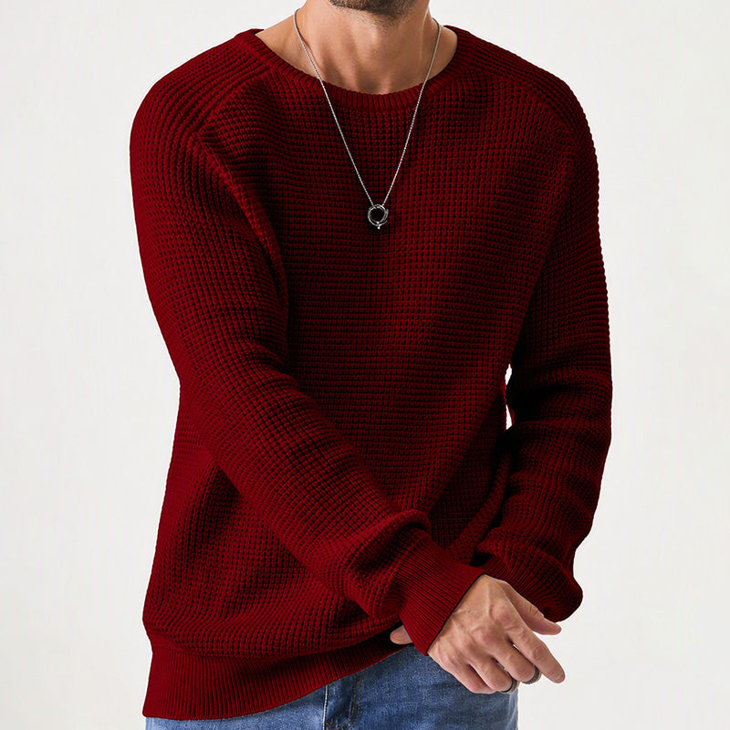 Jersey de cuello redondo para hombre: suéteres suaves y casuales, jerséis clásicos de manga larga con puños acanalados