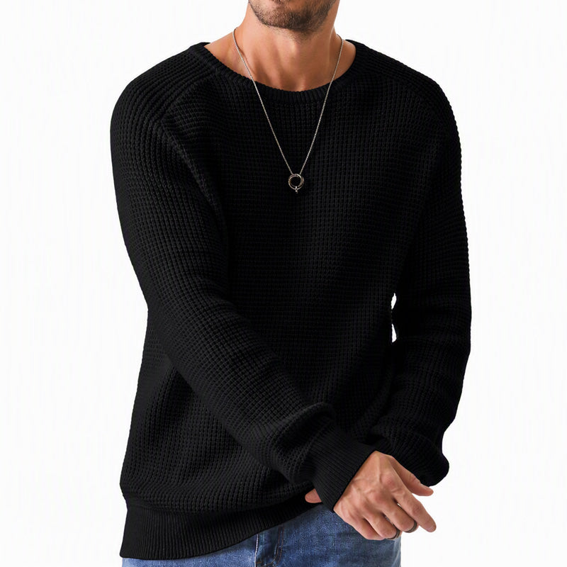 Jersey de cuello redondo para hombre: suéteres suaves y casuales, jerséis clásicos de manga larga con puños acanalados