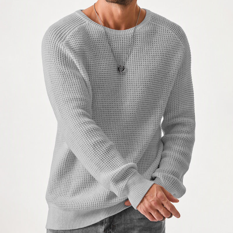 Jersey de cuello redondo para hombre: suéteres suaves y casuales, jerséis clásicos de manga larga con puños acanalados