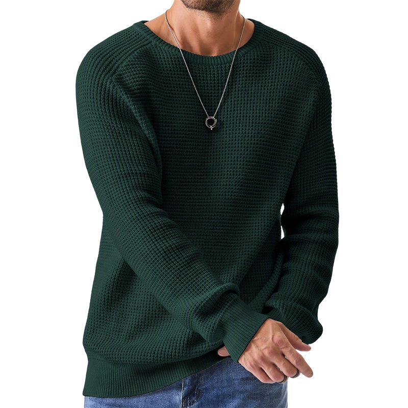 Jersey de cuello redondo para hombre: suéteres suaves y casuales, jerséis clásicos de manga larga con puños acanalados