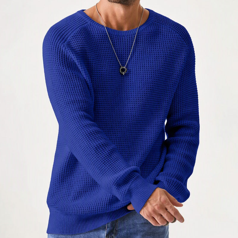 Jersey de cuello redondo para hombre: suéteres suaves y casuales, jerséis clásicos de manga larga con puños acanalados